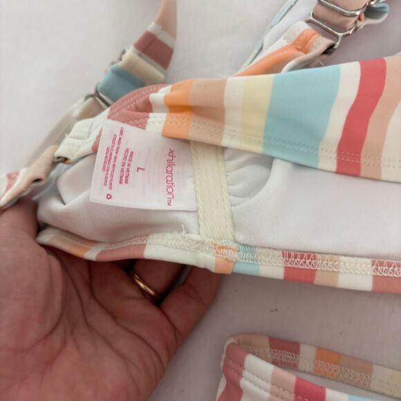 TARGET Striped Coral Blue Large Medium Women's Bikini 2 Piece Set Swimwear - Picture 3 of 4